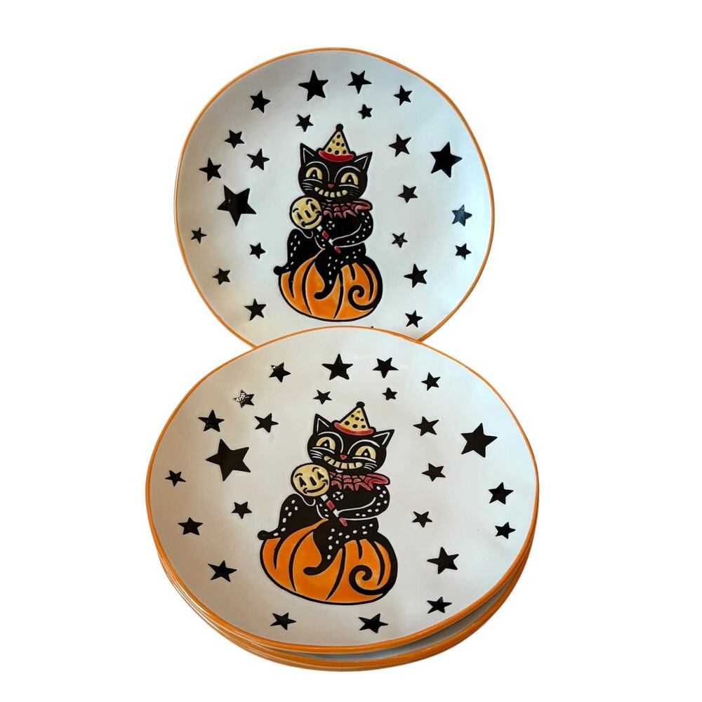 Eli & Ana Moxy Vintage Cat Salad Plates 8in Set of 4 Spooky Retro Halloween New - Picture 8 of 10